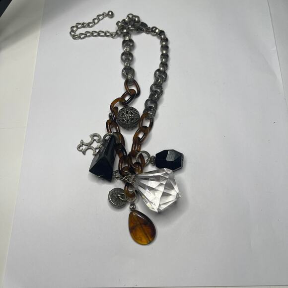 Chico's statement necklace mixed metals signed costume jewelry tortoise resin - Picture 4 of 16